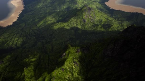 Aerial View Volcanic Island Sandy Beach Cinematic Animation — Stock Video