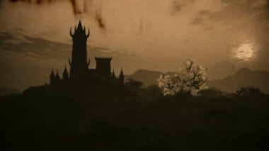 Hilltop 'taki Fantezi Şato Muhteşem Gizemli Diyar 3D Animasyon Vintage