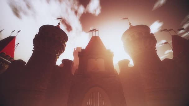 Μυστηριώδες Fairy Tale Κάστρο Φαντασίας Στο Ηλιοβασίλεμα Animation — Αρχείο Βίντεο