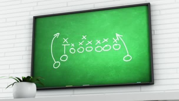 Amerikansk Fotbollstaktik Green Chalkboard Vita Rummet — Stockvideo