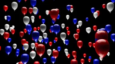 Mavi Beyaz Kırmızı Balonlar Matte 3D Canlandırma ile Yükseliyor