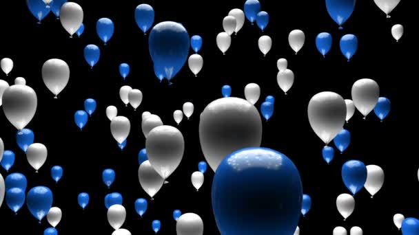 Blauweiße Luftballons Steigen Mit Matter Animation Auf — Stockvideo