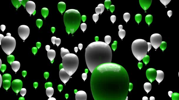Zelené Bílé Balónky Vzestupně Matnou Animací — Stock video