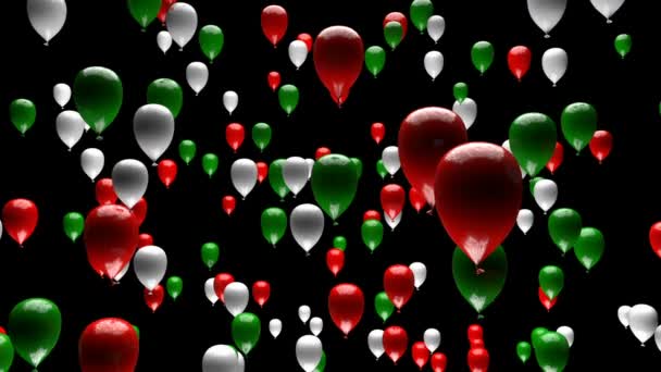 Palloncini Rossi Bianchi Verdi Ascendenti Con Animazione Opaca — Video Stock