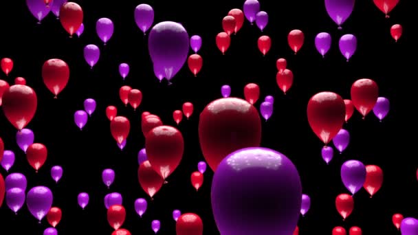 Lila Rote Luftballons Steigen Mit Matter Animation Auf — Stockvideo