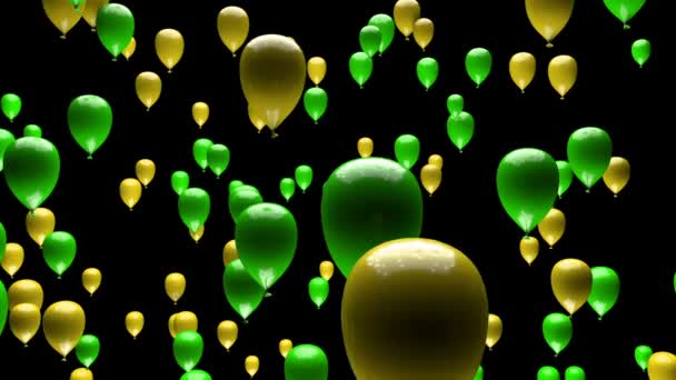マット3Dアニメーションで上昇黄色の緑の風船 — ストック動画
