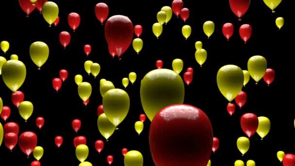 Balões Vermelhos Amarelos Ascendendo Com Animação Matte — Vídeo de Stock