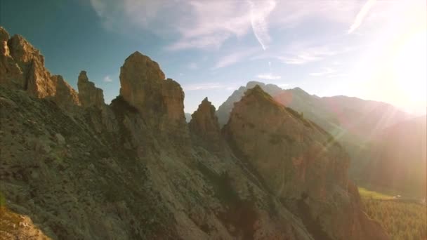 Flying across the ridge in Dolomites in Italy — Stock Video