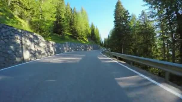 Conducir por la carretera alpina a través del bosque — Vídeos de Stock
