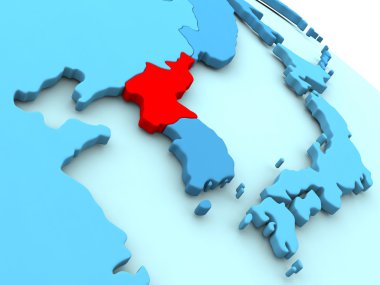 Kuzey Kore kırmızı mavi dünya üzerinde