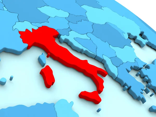 Italia en rojo sobre globo azul — Foto de Stock