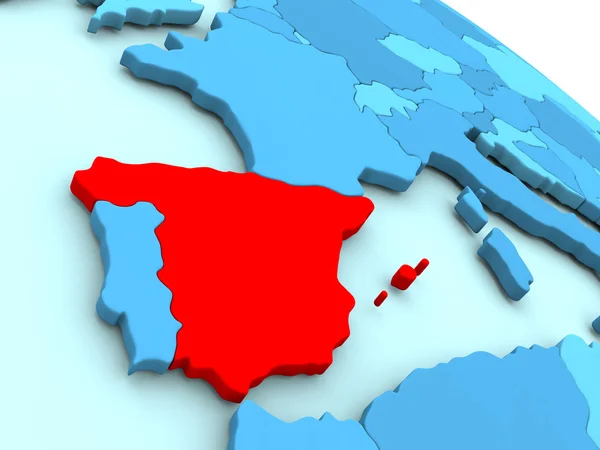 Spain in red on blue globe
