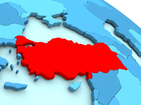 Turkiet i rött på blå jordglob — Stockfoto