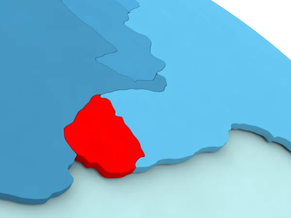 Uruguay in het rood op blauwe wereldbol — Stockfoto