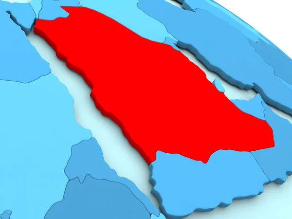 Arabia Saudita in rosso su globo blu — Foto Stock