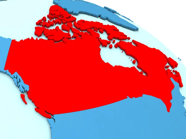 Canada in red on blue globe — Stock Photo, Image