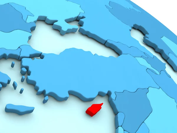 Cyprus in het rood op blauwe wereldbol — Stockfoto