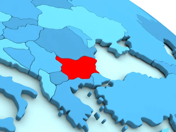 Bulgarien in Rot auf blauem Globus — Stockfoto