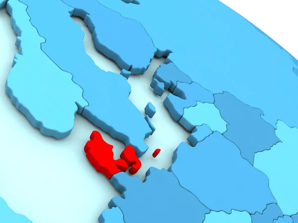 Danimarka kırmızı mavi dünya üzerinde — Stok fotoğraf