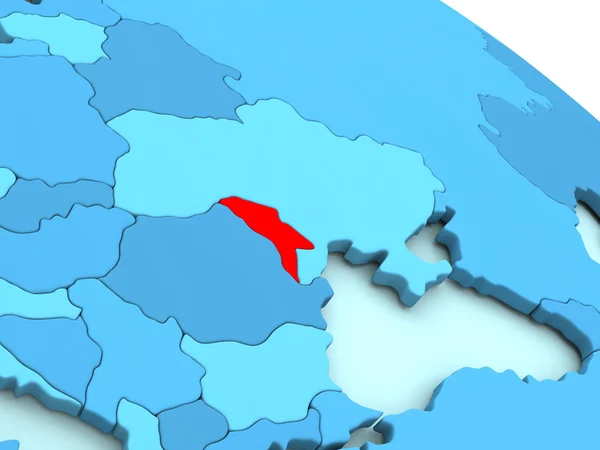 Молдова в червоний колір на синій глобус — стокове фото