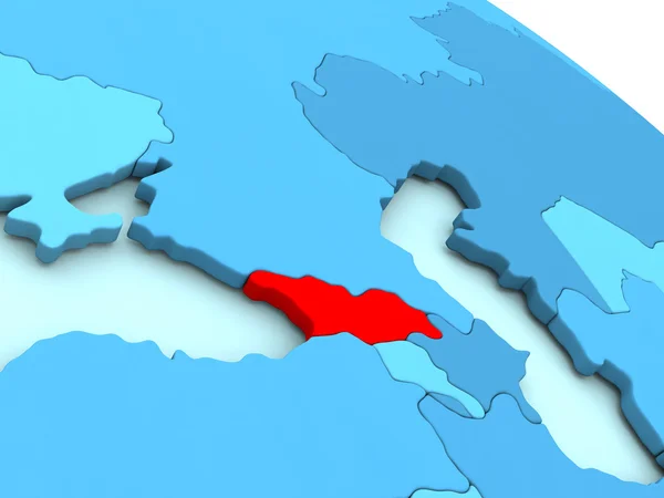 Georgia in red on blue globe — Stock Photo, Image