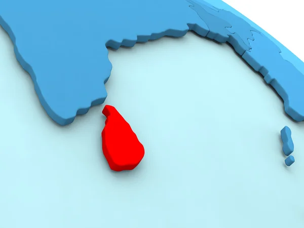 Шрі-Ланка в червоний колір на синій глобус — стокове фото