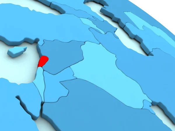 Libano in rosso su globo blu — Foto Stock