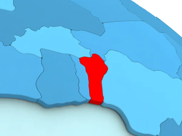 Bénin en rouge sur globe bleu — Photo