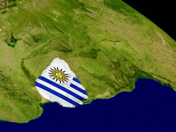 Uruguay dünya üzerindeki bayrak ile — Stok fotoğraf
