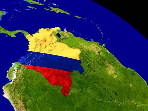 Colombia con bandera en la Tierra — Foto de Stock
