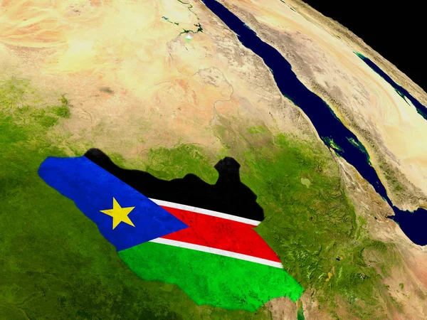 Sudan del Sud con bandiera sulla Terra — Foto Stock
