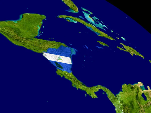 Nicaragua with flag on Earth — Stock Photo, Image