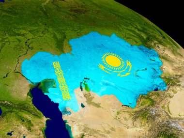 Kazakistan dünya üzerindeki bayrak ile