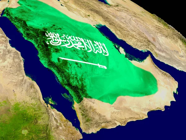 Saudi arabien mit fahne auf erde — Stockfoto