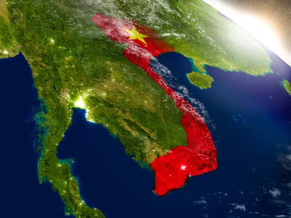 越南国旗冉冉升起的太阳 — 图库照片