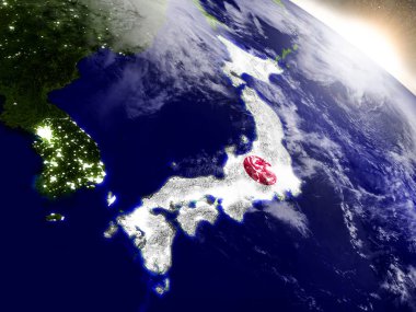 Yükselen güneş bayrağı ile Japonya