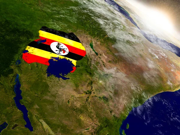 Uganda con bandiera al sole nascente — Foto Stock