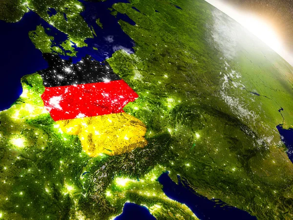 Duitsland met de vlag in de rijzende zon — Stockfoto