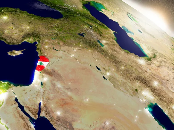 Libanon met de vlag in de rijzende zon — Stockfoto