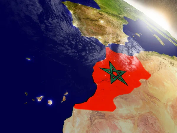 昇る太陽の旗とモロッコ — ストック写真