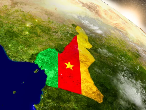 Camerun con bandiera al sole che sorge — Foto Stock