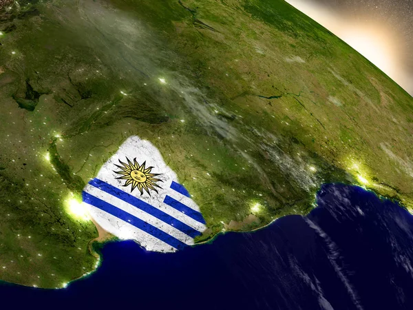 Uruguay with flag in rising sun — Stock Photo, Image