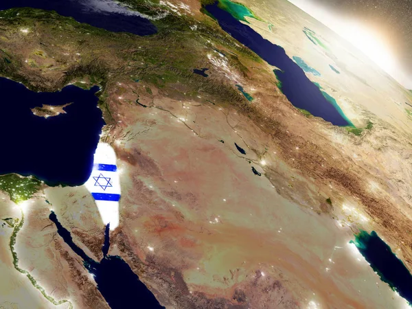 Israel mit Fahne in der aufgehenden Sonne — Stockfoto