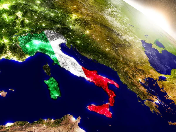 Italia con bandiera al sole nascente — Foto Stock