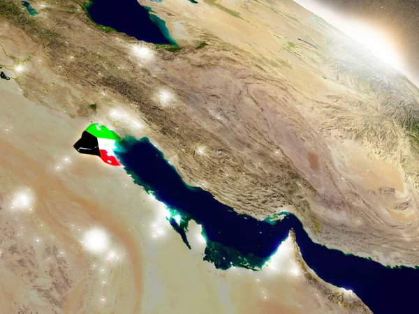 昇る太陽の旗とクウェート — ストック写真