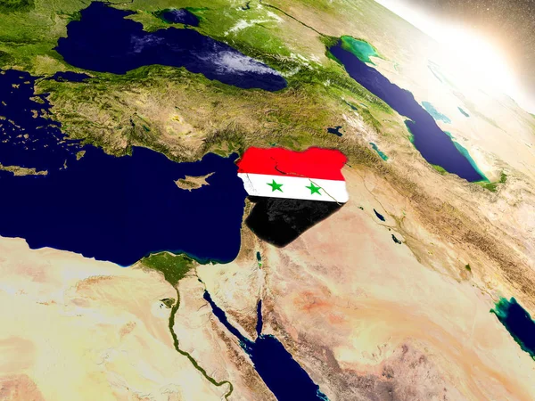 Síria com bandeira ao nascer do sol — Fotografia de Stock