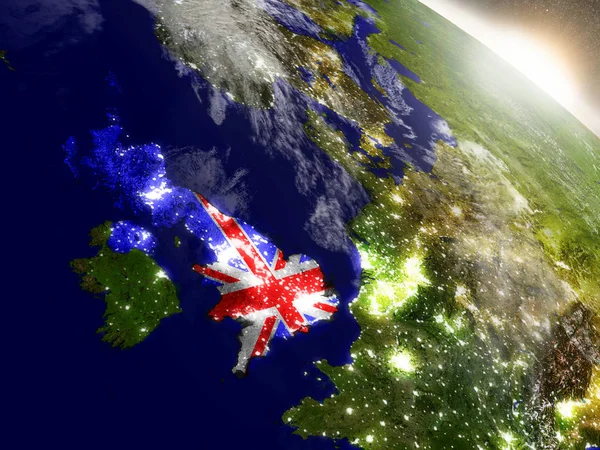 United Kingdom with flag in rising sun — Stock Photo, Image