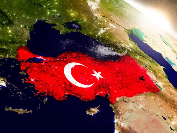 Туреччина з прапором у висхідного сонця — стокове фото