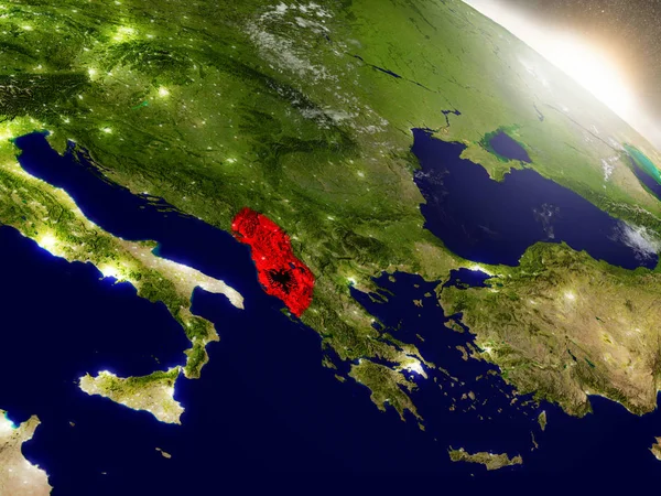 Albania con bandiera al sole nascente — Foto Stock