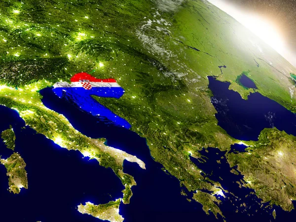 Kroatien mit Fahne in der aufgehenden Sonne — Stockfoto
